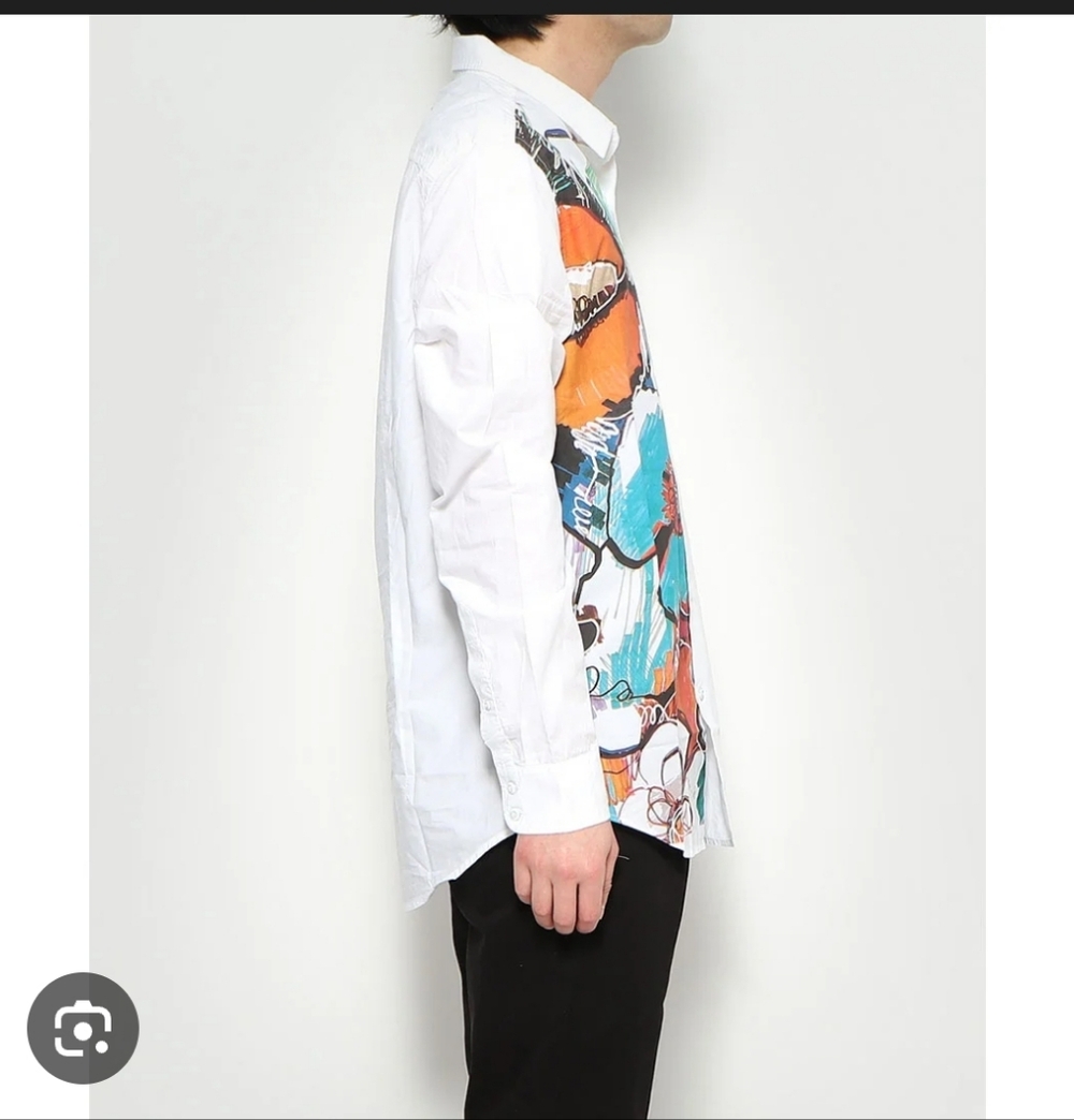Desigual Graphic Button Down Shirt White Art Print Long Sleeve Size L - Picture 2 of 9